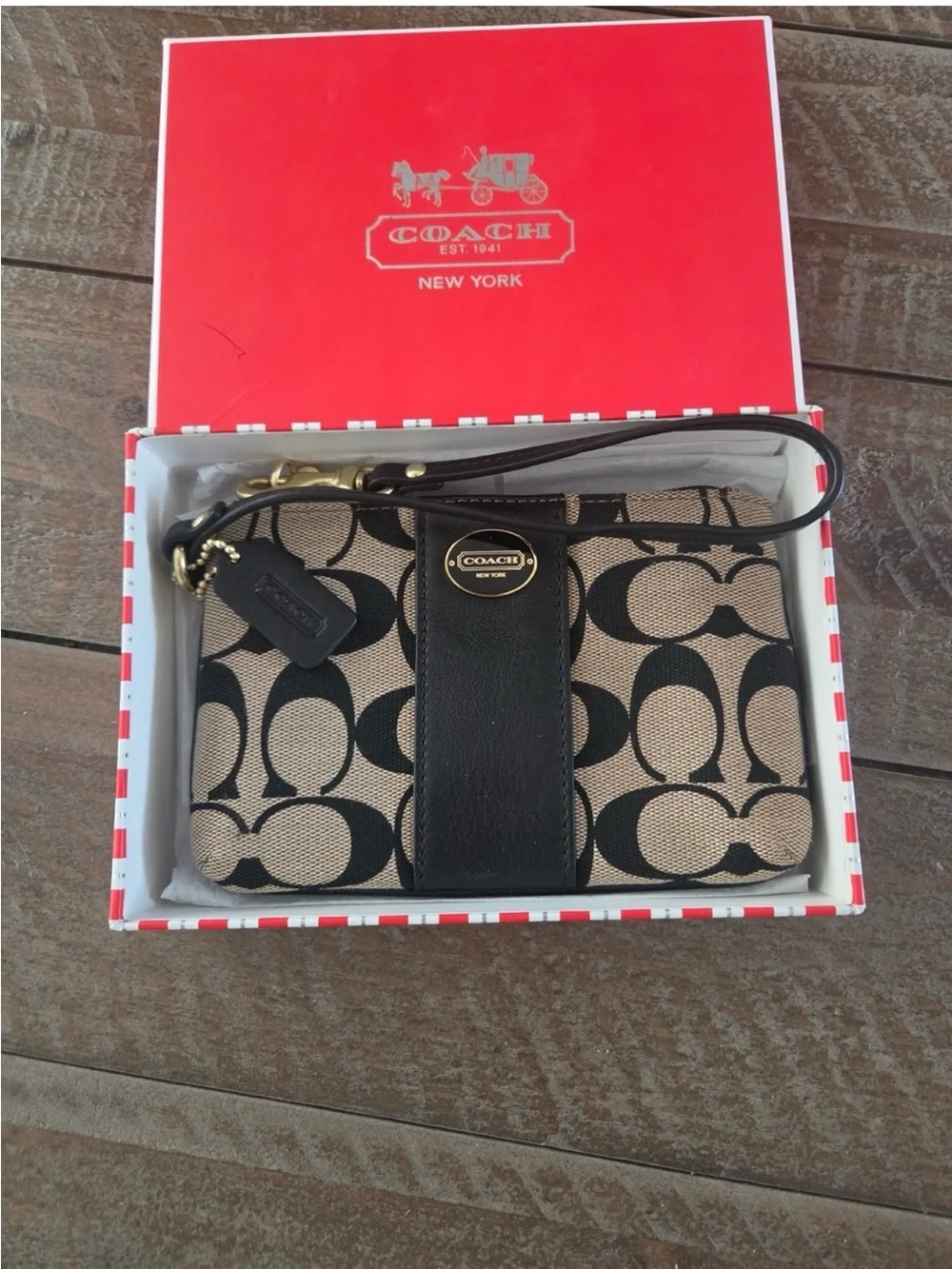 COACH Signature Stripe Jacquard Wristlet NEW w/box!